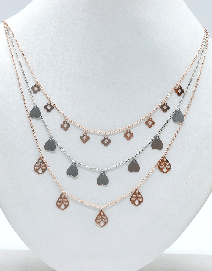 Silver 3-line Charm Layered Necklace(Multi)