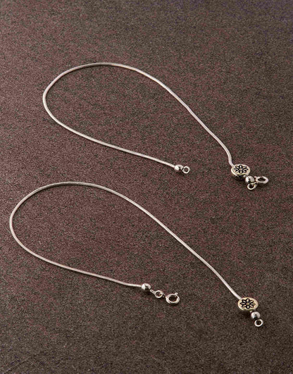 Silver Antique Flower Charm Anklet