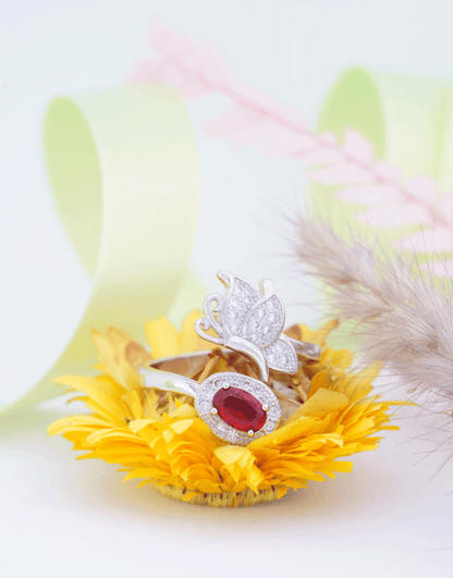 Silver Butterfly Ruby Ring