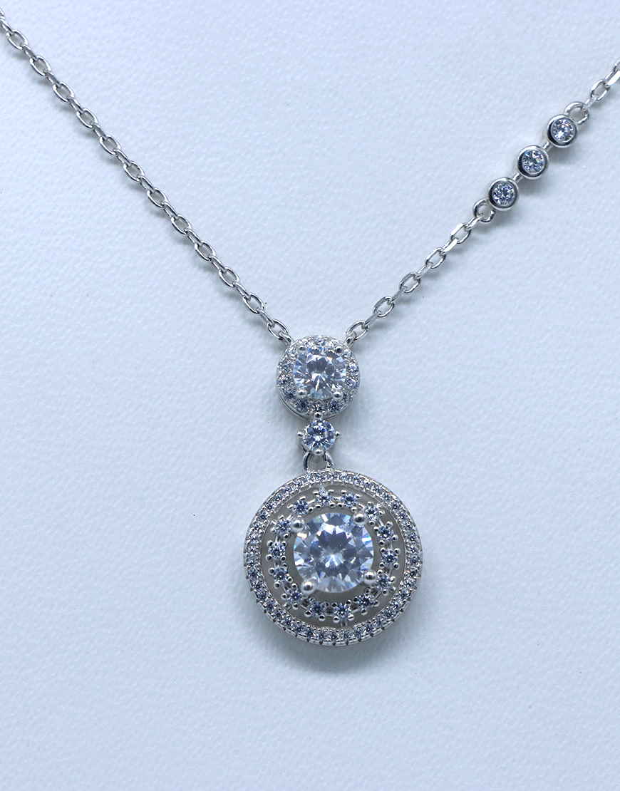 Silver CZ Round Solitaire  Necklace