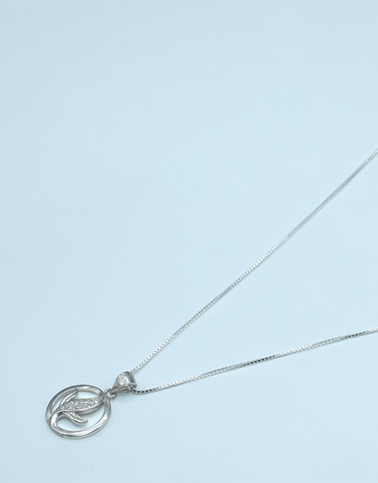 Silver Circle Leaf Necklace