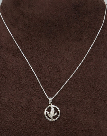 Silver Circle Leaf Necklace