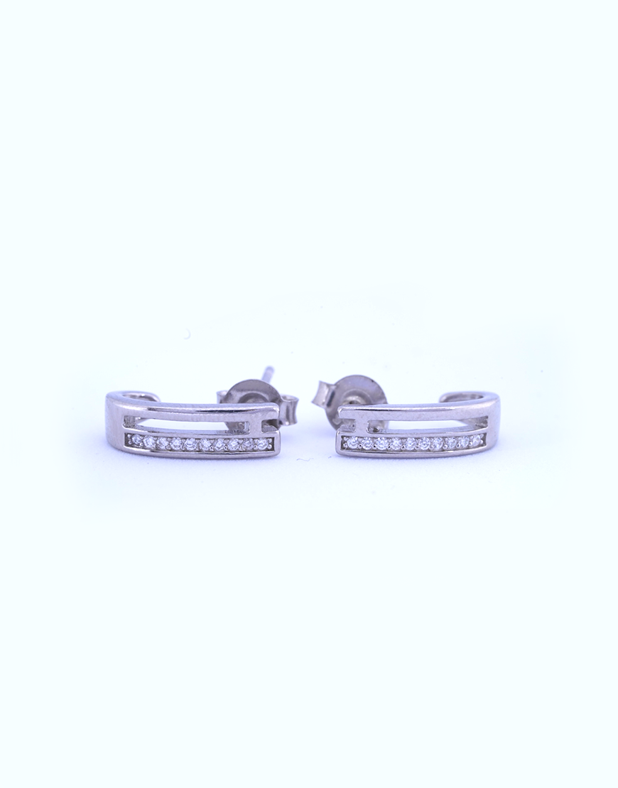 Silver Half-Hoop Earrings (1 CZ Line)