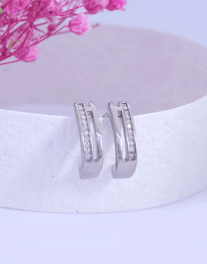 Silver Half-Hoop Earrings (1 CZ Line)