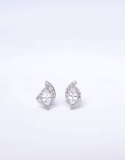 Silver Marquis Leaf Studs