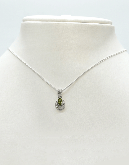 Silver Mini 2 Line Oval Pendant (Green)