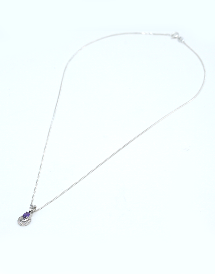 Silver Mini 2 Line Oval Pendant (Purple)