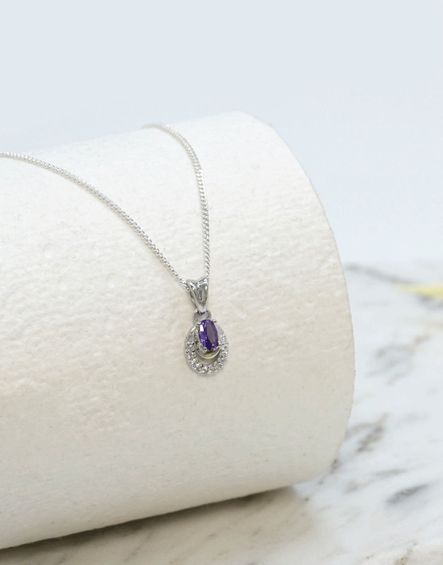 Silver Mini 2 Line Oval Pendant (Purple)