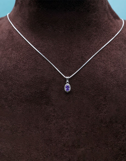 Silver Mini CZ Oval Pendant (Purple)