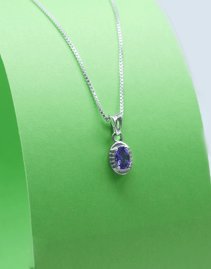 Silver Mini CZ Oval Pendant (Purple)