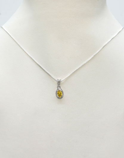 Silver Mini CZ Oval Pendant (Yellow)