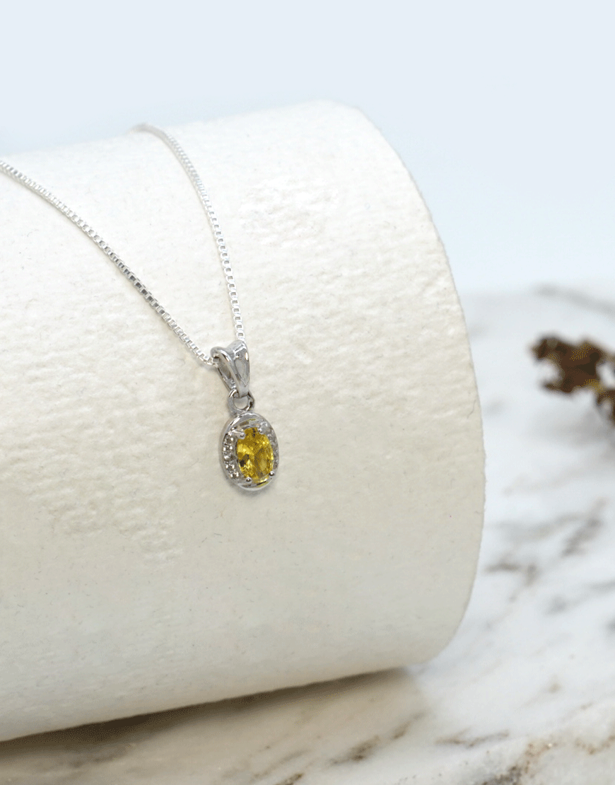 Silver Mini CZ Oval Pendant (Yellow)