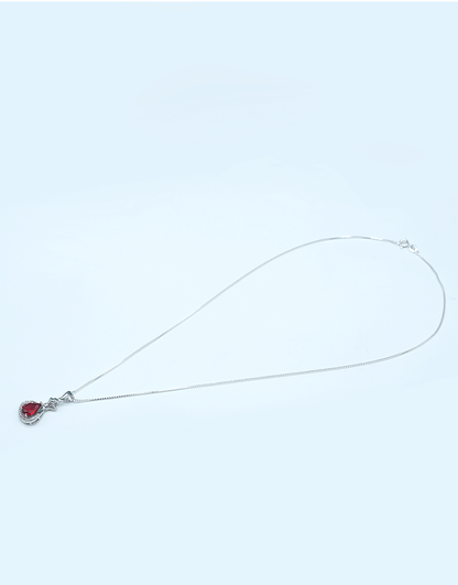 Silver Pear Coloured CZ Pendant (Red)