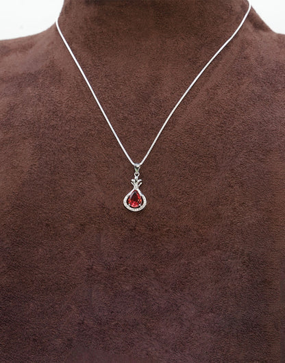 Silver Pear Coloured CZ Pendant (Red)