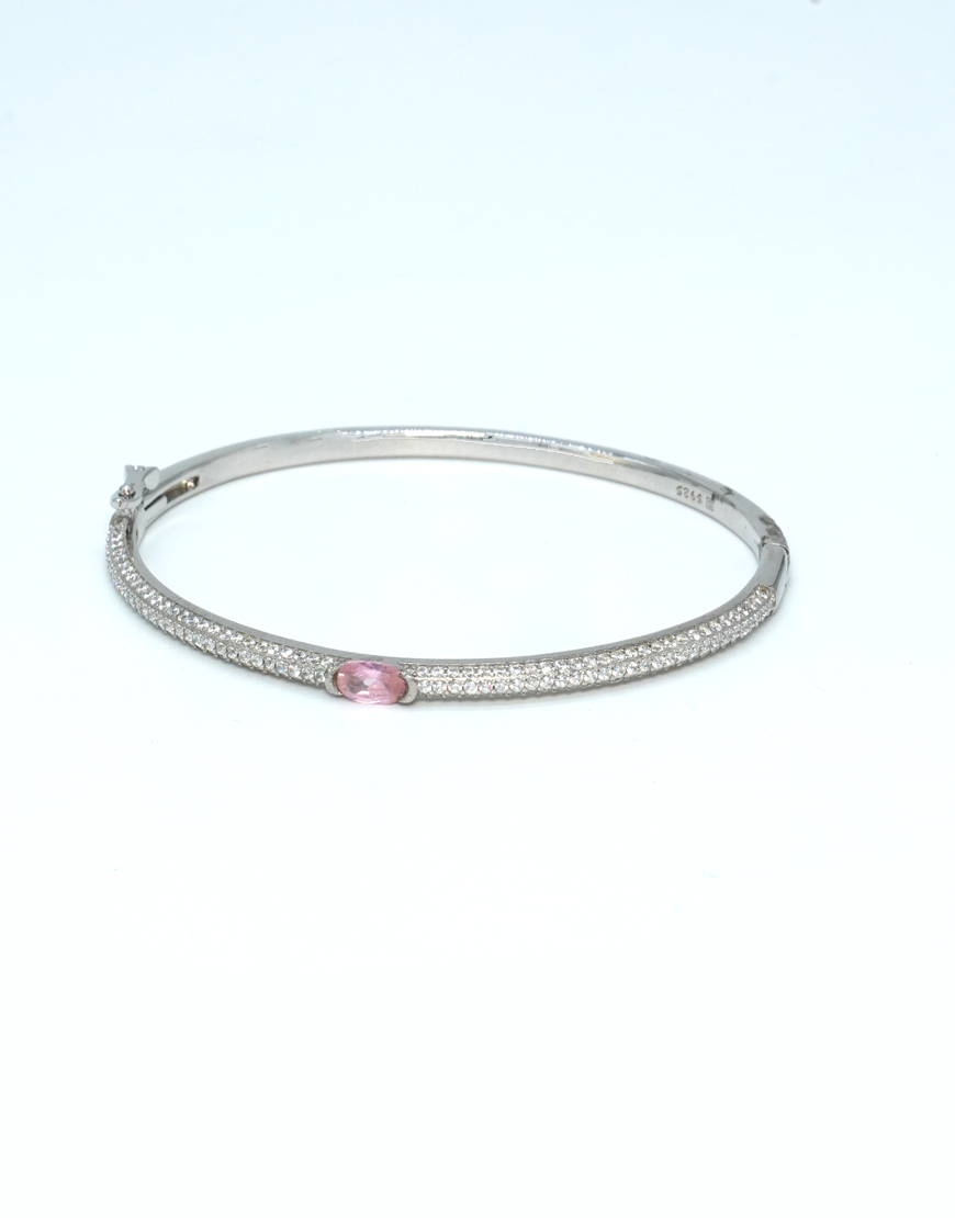 Silver Pink AD Kada Bracelet