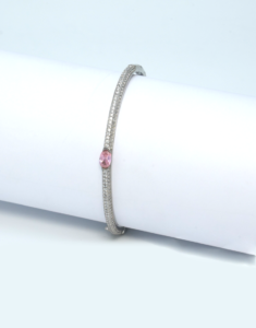 Silver Pink AD Kada Bracelet