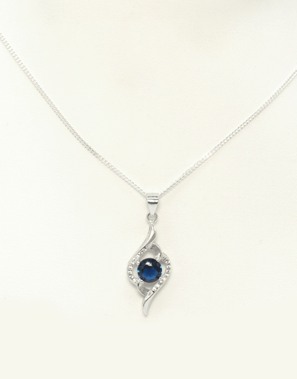 Silver Round Coloured CZ Pendant (Blue)