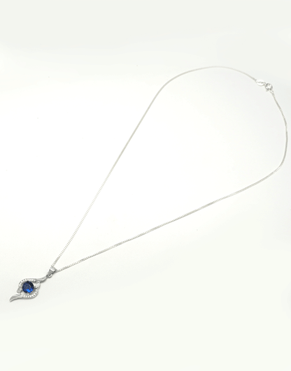 Silver Round Coloured CZ Pendant (Blue)