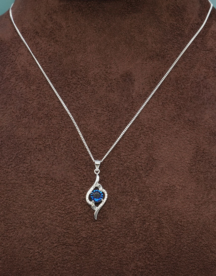 Silver Round Coloured CZ Pendant (Blue)