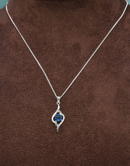 Silver Round Coloured CZ Pendant (Blue)