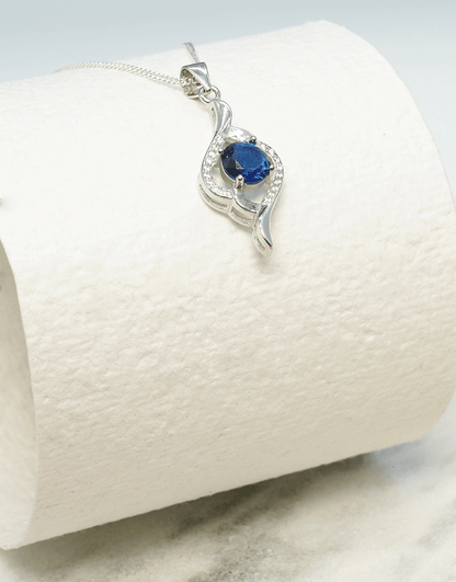 Silver Round Coloured CZ Pendant (Blue)