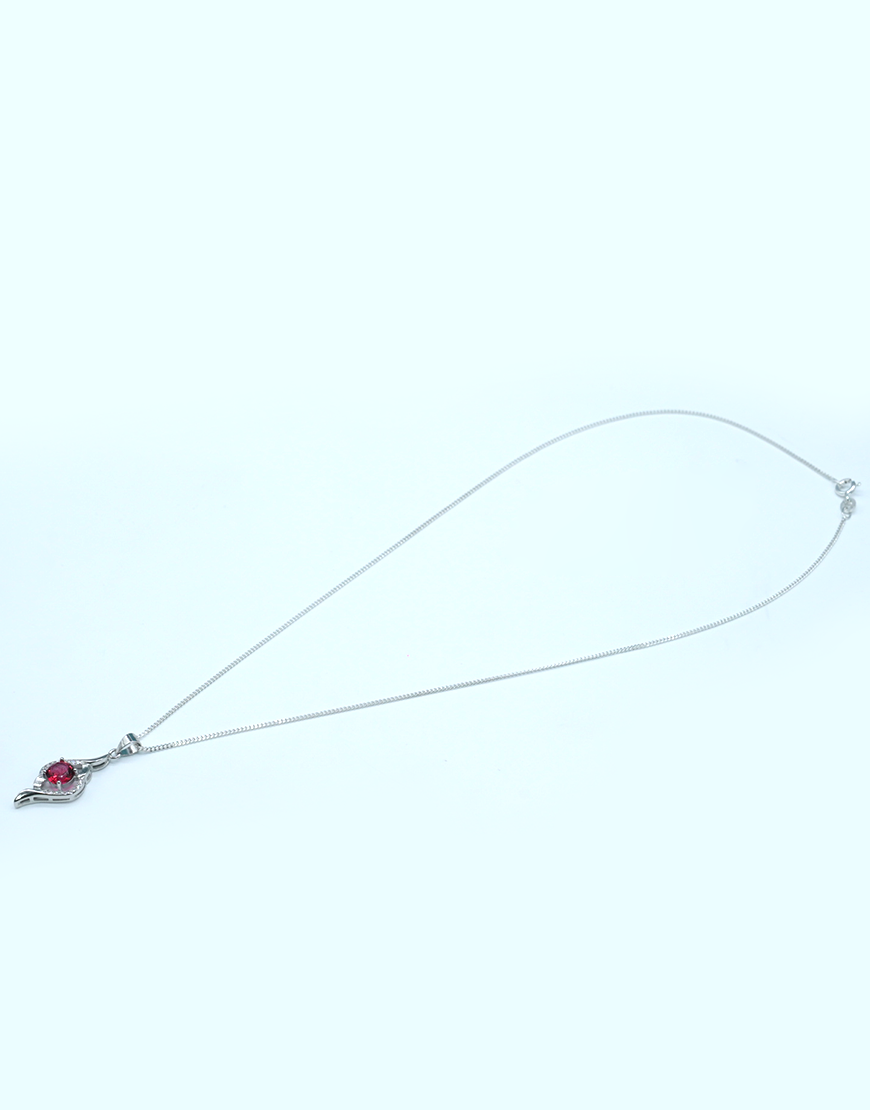 Silver Round Coloured CZ Pendant (Red)