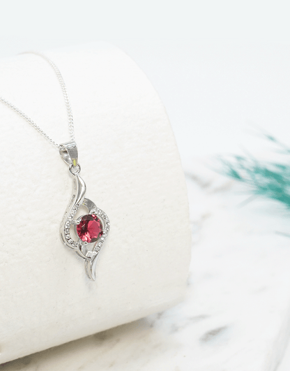 Silver Round Coloured CZ Pendant (Red)