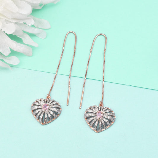 Silver Sui-Dhaga Leaf Earrings (Rosegold)