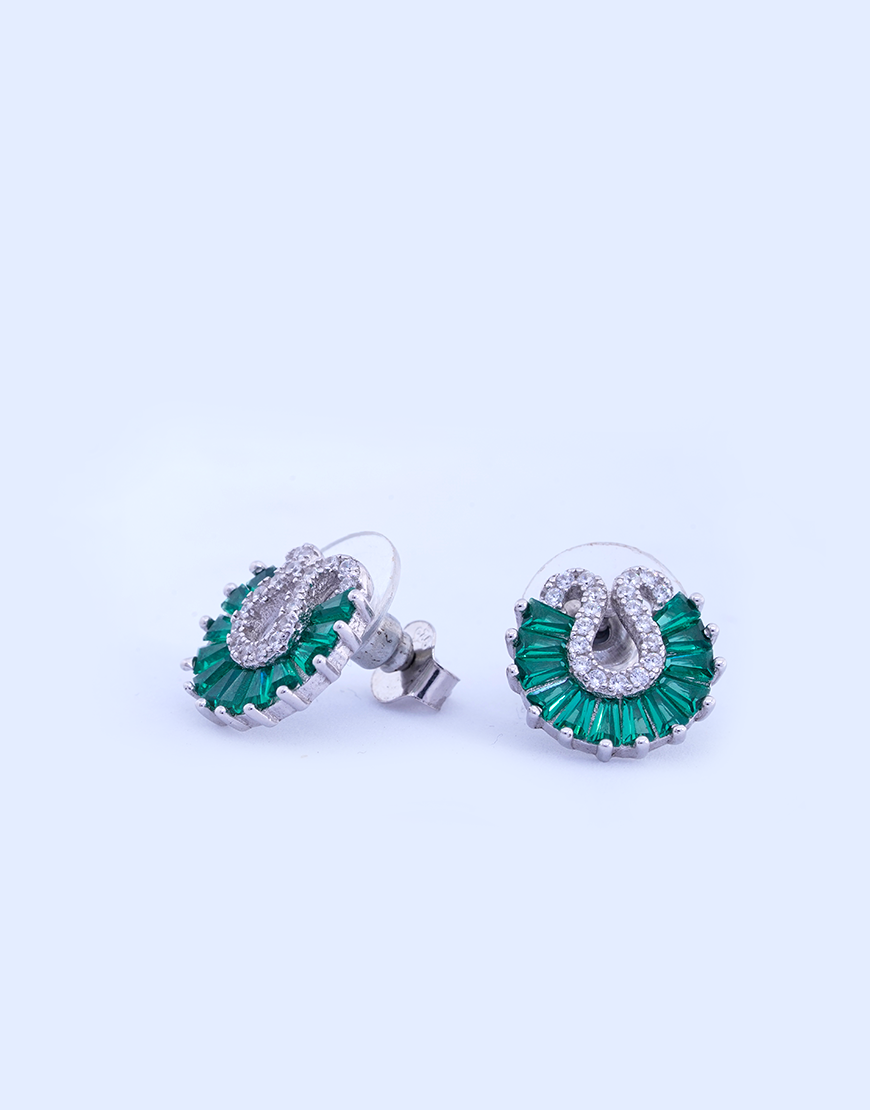 Silver ‘U’ Emerald Studs