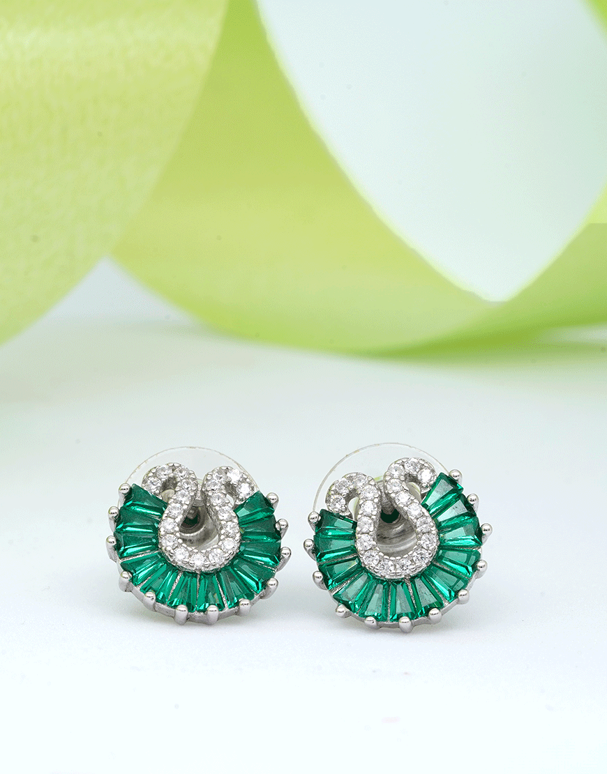 Silver ‘U’ Emerald Studs