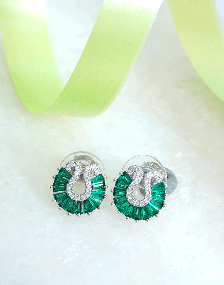 Silver ‘U’ Emerald Studs