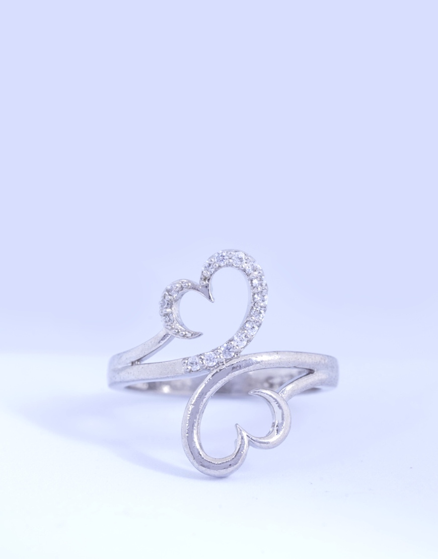 Silver Upside Down Hearts Ring