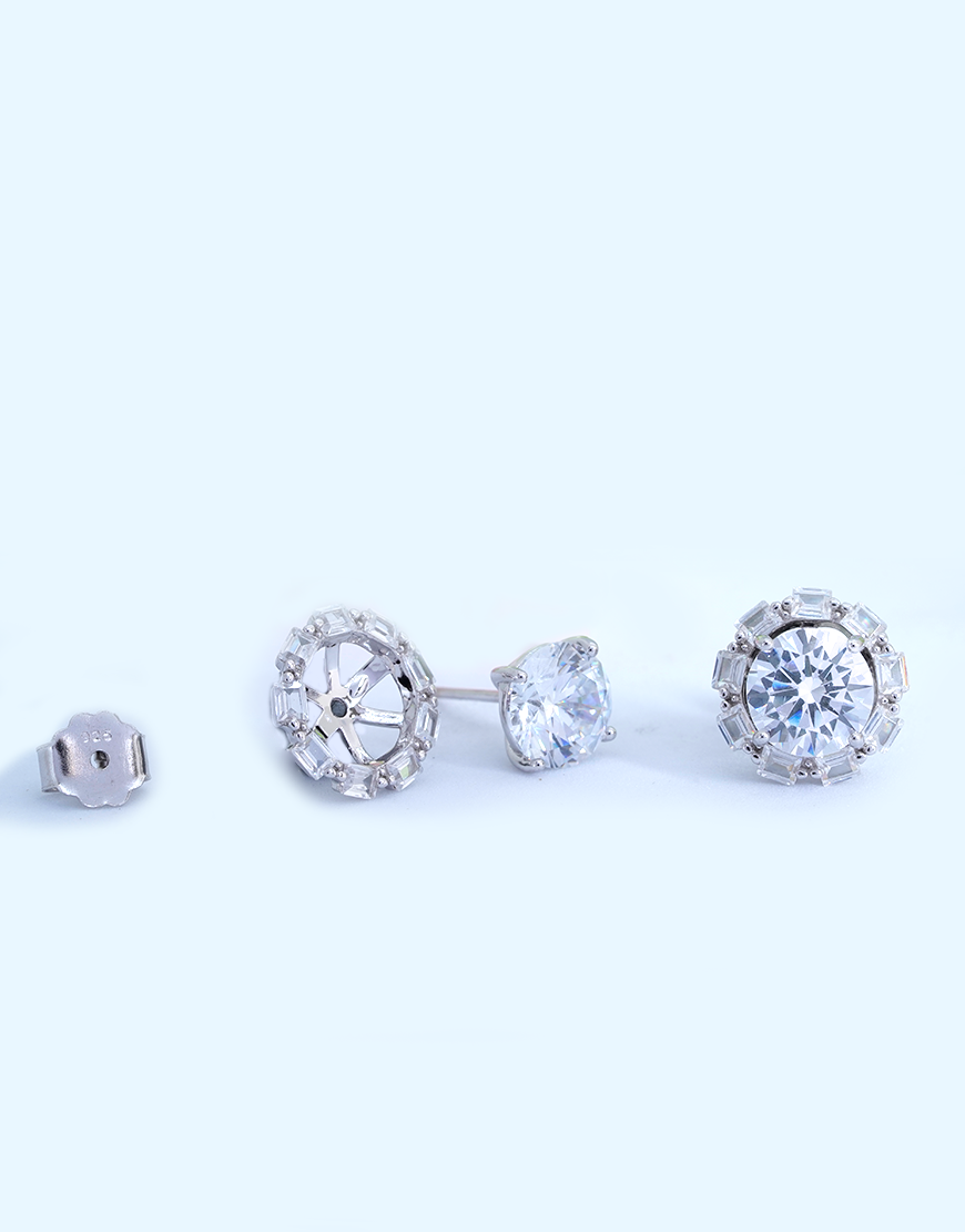 Silver Solitaire CZ Jacket earrings