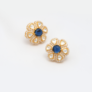 kundan polki silver blue floral studs1.png