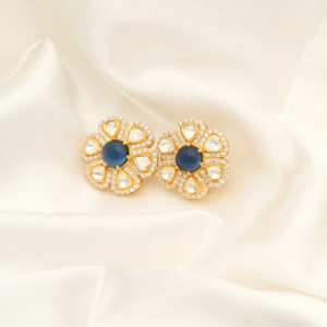 kundan polki silver blue floral studs3.png